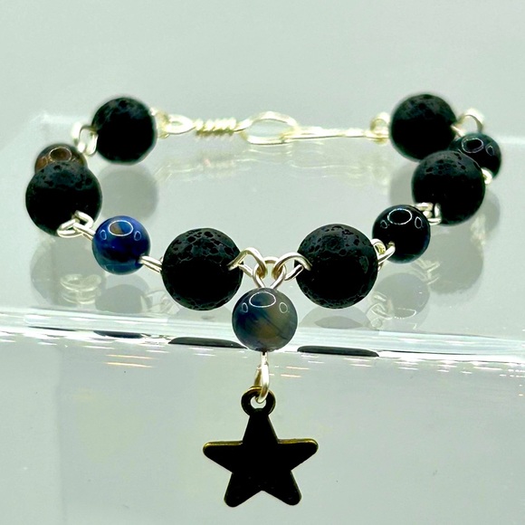 Handmade Moon & Star Necklace Set with Natural Tiger Eye and Lava Rock Stones! - Picture 10 of 13